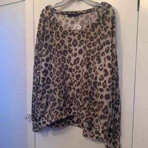 Leopard print oversized brushed fleece shirt